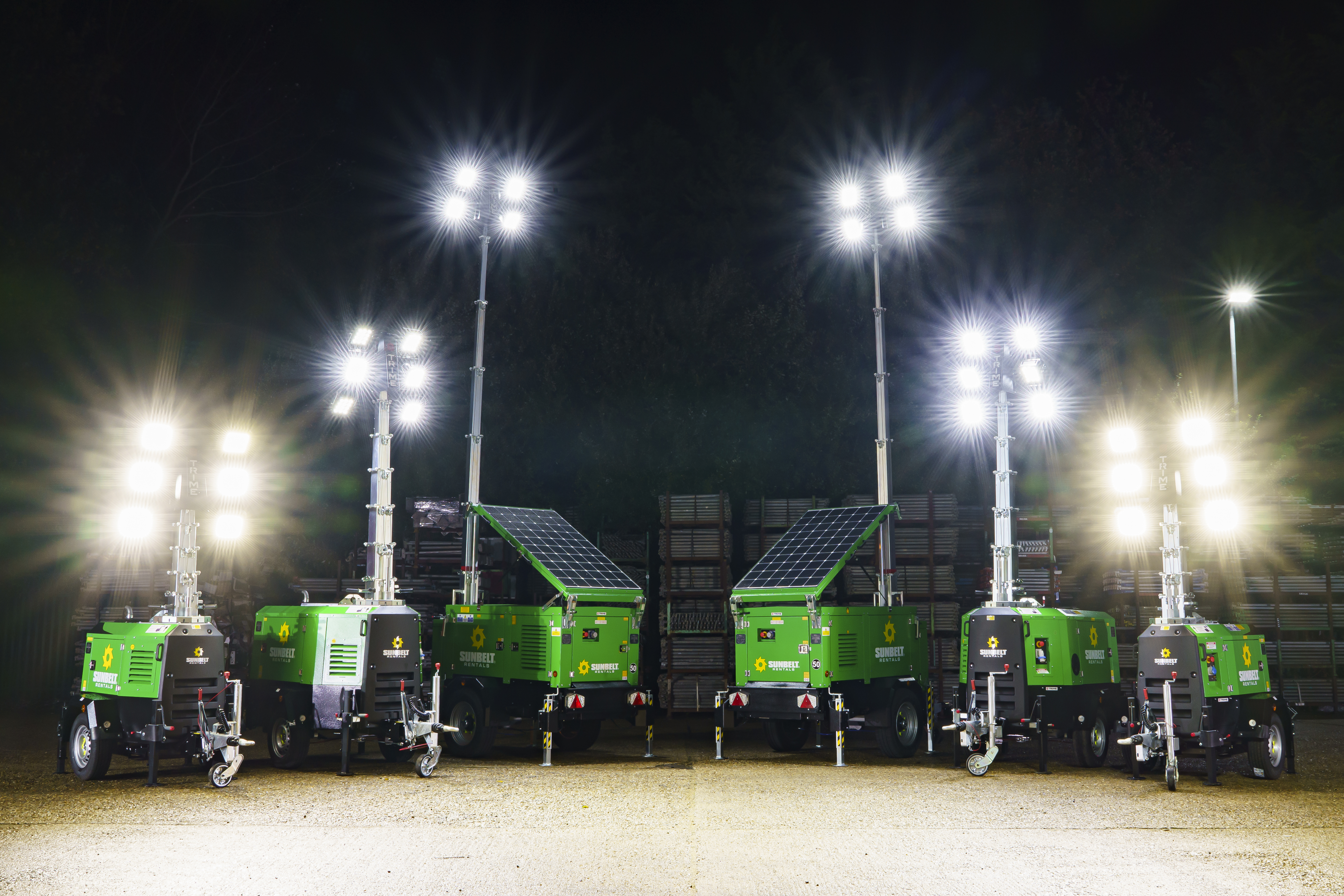 A range of Sunbelt Rentals lighting equipment